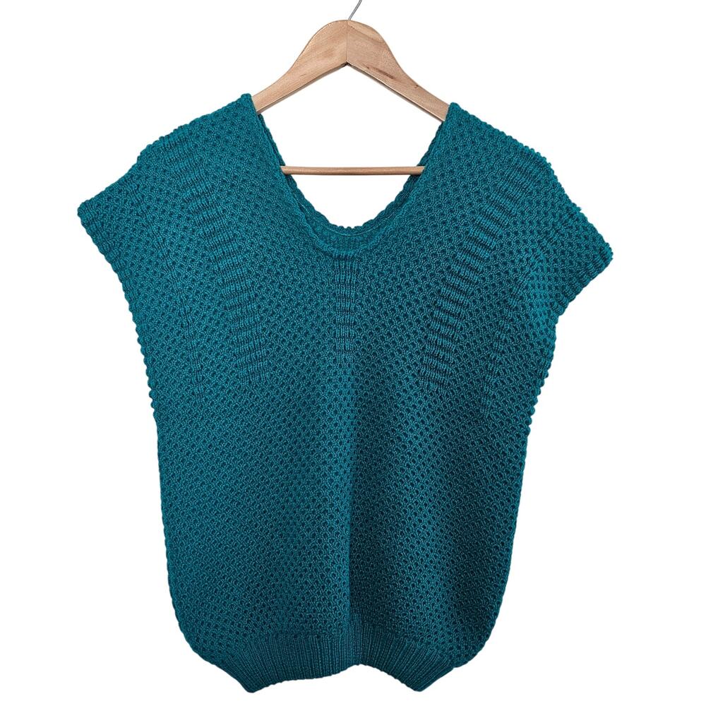 Vintage Teal Knit V-Neck Sweater